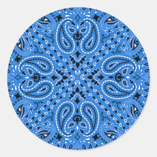 Denim Blue Paisley Western Bandana Scarf Print Runder Aufkleber (Vorderseite)