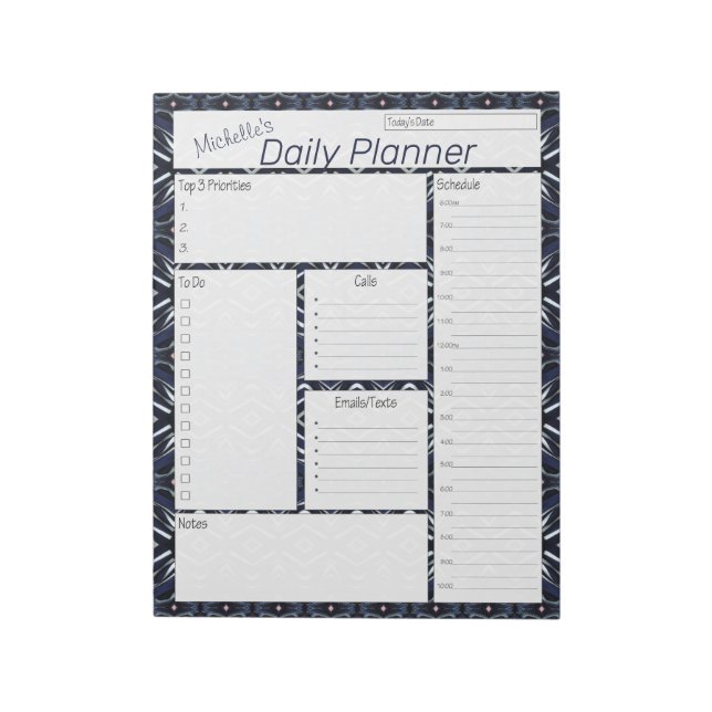 Denim Blue Personalisiert Daily Planner Notizblock (Rotiert)
