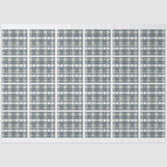 Denim Blue Sage Green Kariert Tile Decoupage Seidenpapier (Vorderseite)