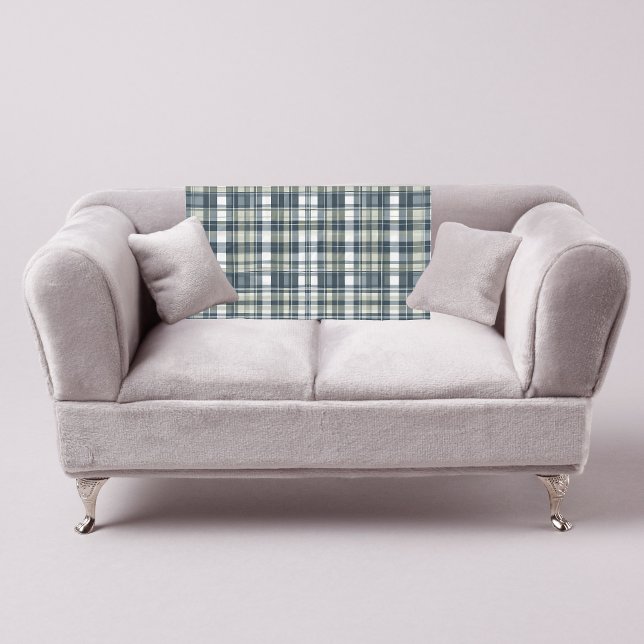 Denim Blue Sage Green White Kariert Fleecedecke (Von Creator hochgeladen)