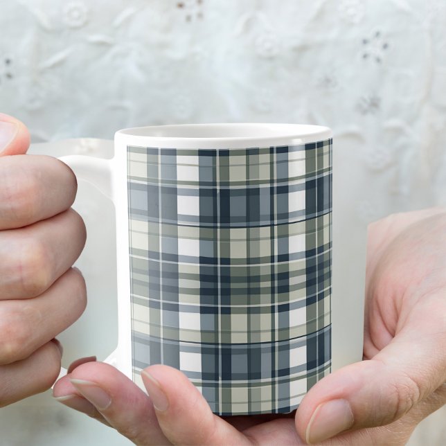 Denim Blue Sage Green White Kariert Kaffeetasse (Von Creator hochgeladen)