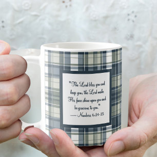 Denim Blue Sage Green White Kariert Segen Tasse