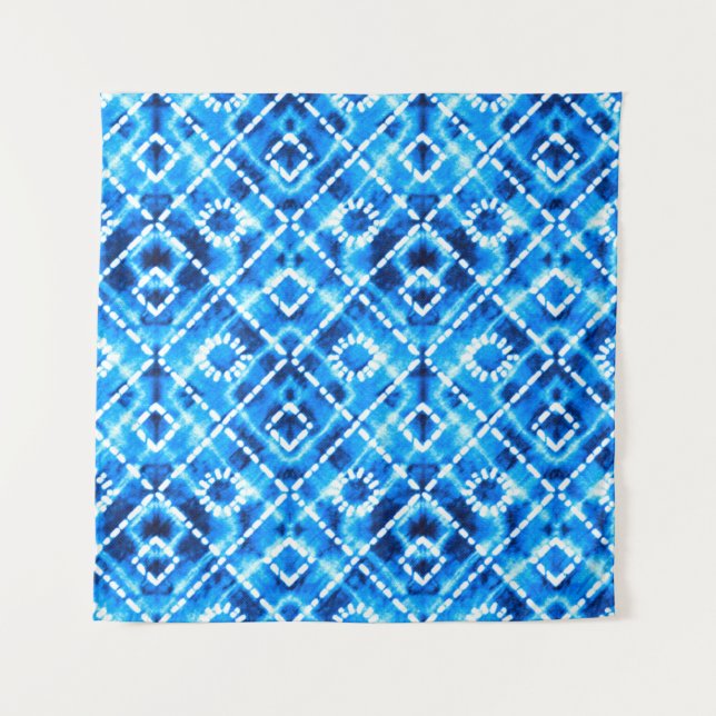 Denim blue tie die texture repeat modern pattern wandteppich (Vorderseite)