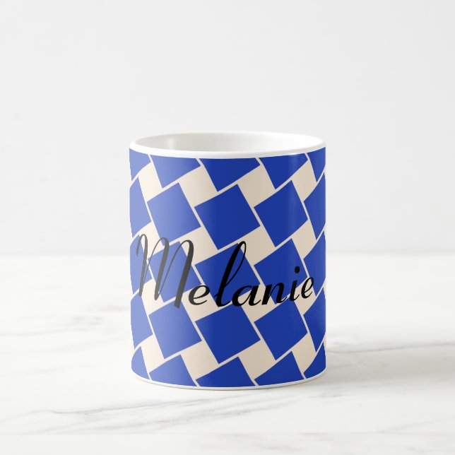 Denim Blue und Antique White Squares Kaffeetasse (Mittel)