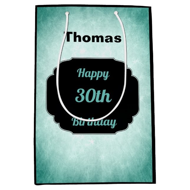 Denim Blue und Black 30. Geburtstag Mittlere Geschenktüte (Vorderseite)