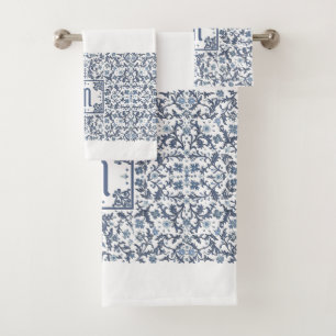 Denim Blue Verziert Monogramm Badhandtuch Set
