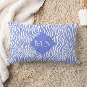 Denim Blue Watercolor Zebra Muster   Monogramm Lendenkissen