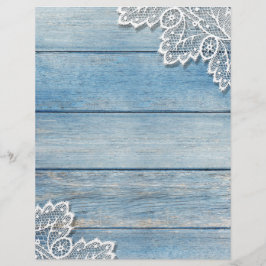 Denim Blue Wood Grain & White Lace Scrapbook Paper