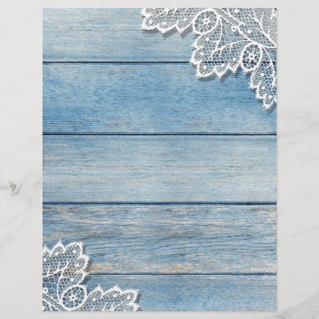 Denim Blue Wood Grain & White Lace Scrapbook Paper (Vorderseite)