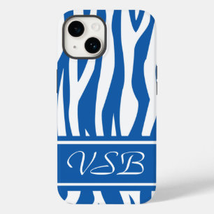 Denim Blue Zebra Print mit Monogramm Case-Mate iPhone Hülle