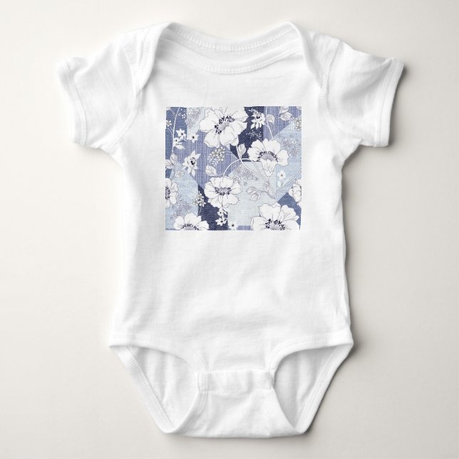 Denim Blume Patchwork, nahtlos Muster. Baby Strampler (Vorderseite)