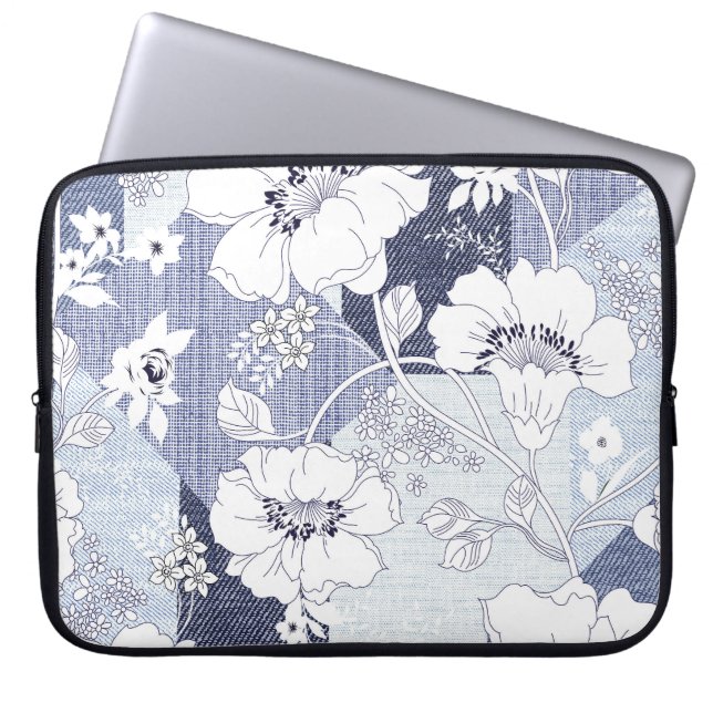 Denim Blume Patchwork, nahtlos Muster. Laptopschutzhülle (Vorderseite)