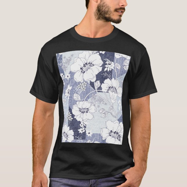 Denim Blume Patchwork, nahtlos Muster. T-Shirt (Vorderseite)