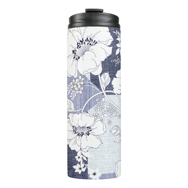 Denim Blume Patchwork, nahtlos Muster. Thermosbecher (Vorderseite)