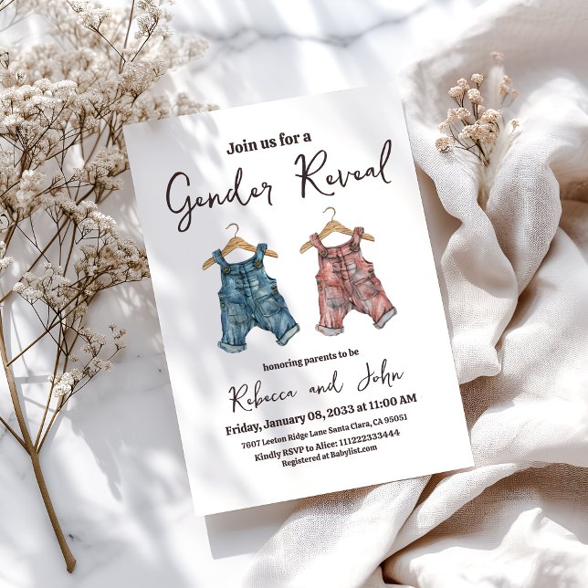 Denim Clothesline Gender Reveal Party Einladung (Von Creator hochgeladen)