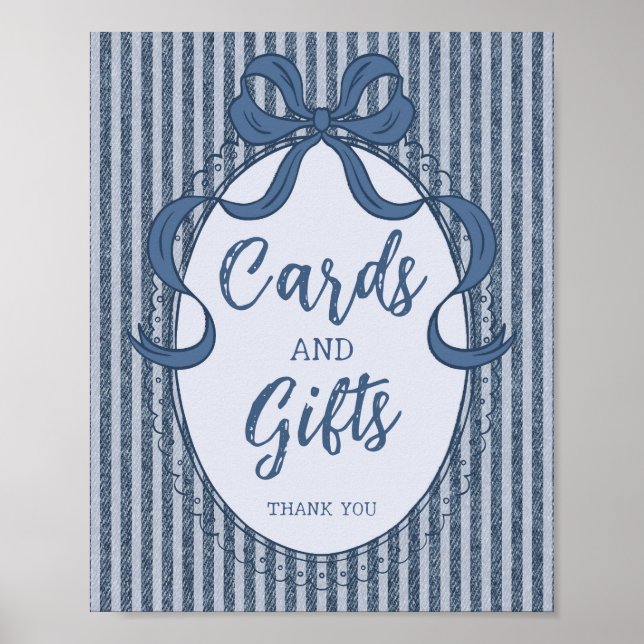 Denim Coquette Bow Blue Jean Cards and Gifts Sign Poster (Vorne)