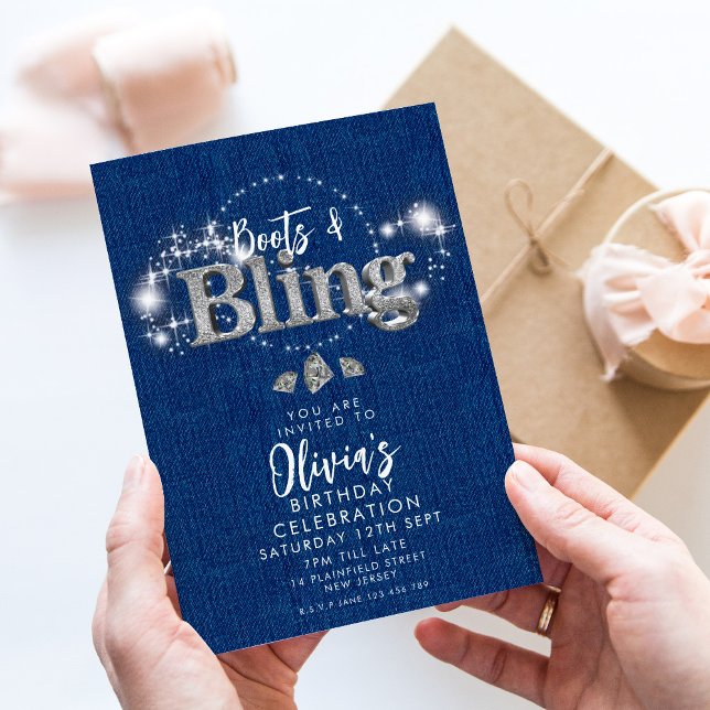Denim Cowboy Boots and Bling Party Einladung (Von Creator hochgeladen)