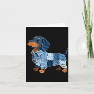Denim-Dachshund-Hund-Patchwork-Welpe-Vintage-Art Karte