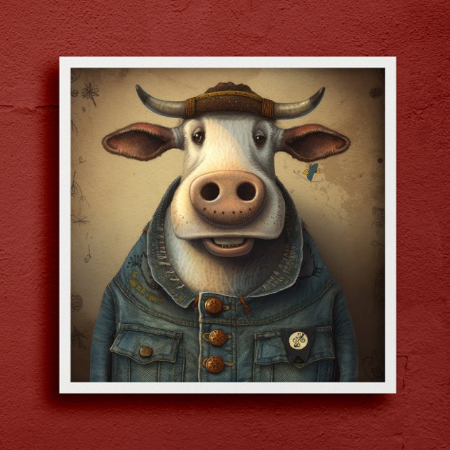 Denim Dapper Cow - Die sonnige Kuh in einem Kostüm Poster (Von Creator hochgeladen)