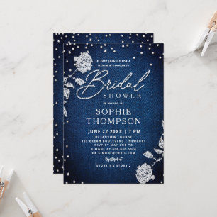 Denim Diamanten Blau Weiße Rose Rahmen Brautparty Einladung