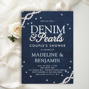 Denim-Diamanten-Perlen-Elegantes-Blaues-Paar-Showe Einladung