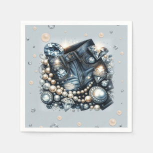 Denim Diamanten & Perlen Jeans Bling Geburtstagsfe Serviette