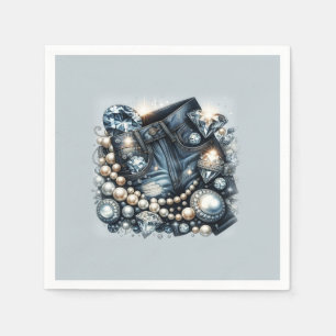 Denim-Diamanten und Perlen-Jeans-Bling-Party Serviette