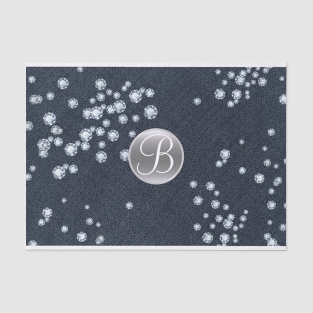 Denim-Diamanten verstreuter Glanz Monogramm Initia Seidenpapier (Vorderseite)