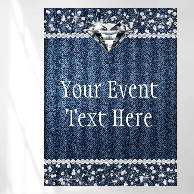 Denim Diamond Begrüßungszeichen Poster (Pretty denim and diamond event sign with beautiful diamonds and denim background. Add your text.)