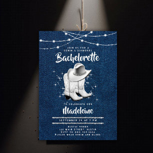 Denim Diamond Cowgirl Hat Boots Chic Bachelorette Einladung