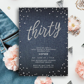 Denim Diamond Glitzer Simple Modern 30. Geburtstag Einladung