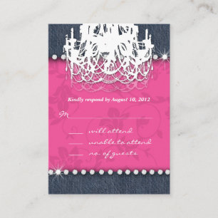Denim Diamond Wedding Floral Pink Kronleuchter Ant Begleitkarte