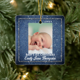 Denim Diamonds Baby First Christmas Rhinestones Keramikornament