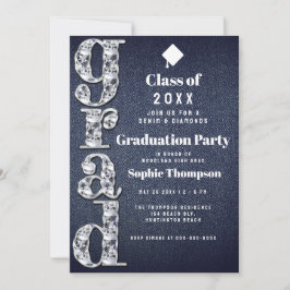 Denim Diamonds Bling 2023 Chic Graduation Party Einladung