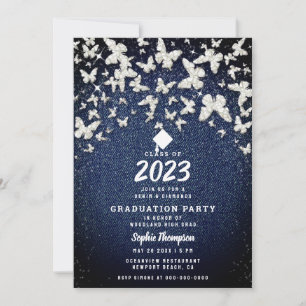 Denim Diamonds Bling Butterflies Graduation Party Einladung