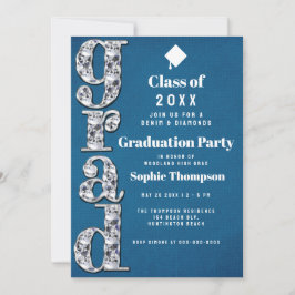 Denim Diamonds Bling Elegant Graduation Party Einladung
