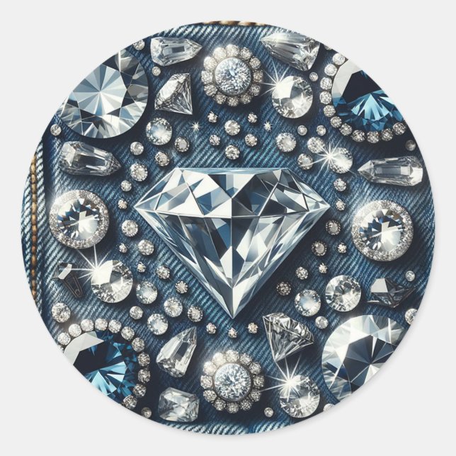 Denim & Diamonds Bling Gemstone Glam Jewels Runder Aufkleber (Vorderseite)