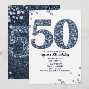 Denim & Diamonds Bling Glitz 50. 50. Geburtstag Einladung