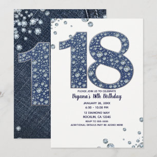 Denim & Diamonds Bling Glitzer 18. 18. Geburtstag Einladung