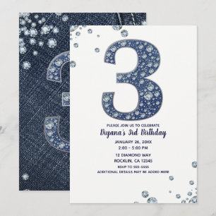 Denim & Diamonds Bling Glitzer 3. 3. Geburtstag Einladung