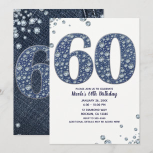 Denim & Diamonds Bling Glitzer 60. 60. Geburtstag Einladung
