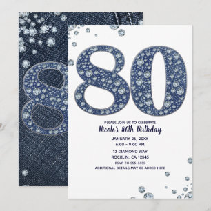 Denim & Diamonds Bling Glitzer 80. 80. Geburtstag Einladung