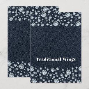 Denim & Diamonds Bling Glitzer-Tisch-Speisekarten- Einladung