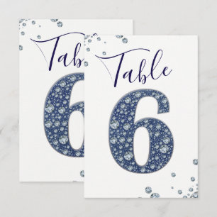 Denim & Diamonds Bling Glitzer Tischkarte 6 SECHS Einladung