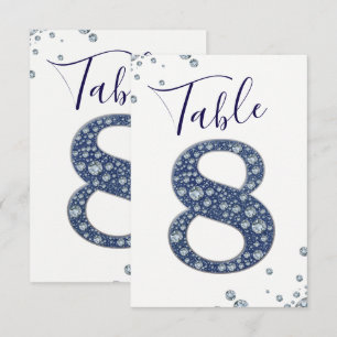 Denim Diamonds Bling Glitzer Tischkarte 8 ACHT Einladung