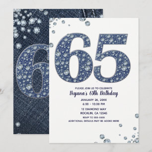 Denim & Diamonds Bling Glitzern 65. 65. Geburtstag Einladung