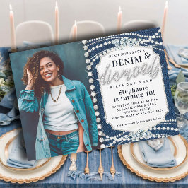 Denim Diamonds Bling Pearls Foto 40. Geburtstag Einladung