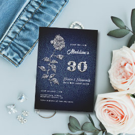 Denim Diamonds Bling Rose 30. Geburtstag Party Einladung