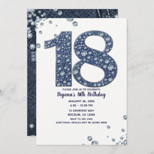 Denim & Diamonds Bling Sparkle 18. 18 Geburtstag Einladung