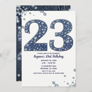 Denim & Diamonds Bling Sparkle 23 23. Geburtstag Einladung